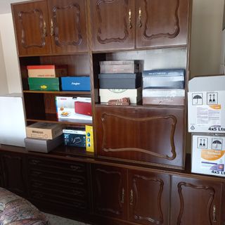 Librería salón + vitrinas madera