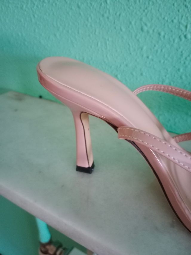 Sandalias tacón rosa mujer