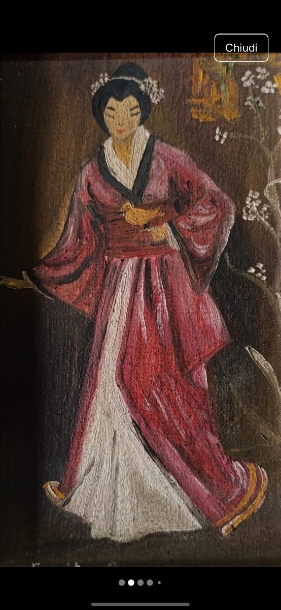 2 Quadri Geisha Dipinti a Mano