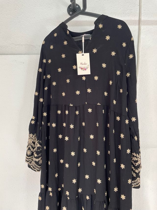 Vestido negro bordado - Talla única