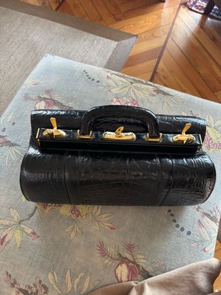 Bolso maletín piel negra vintage
