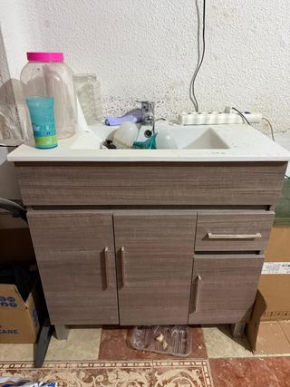 Mueble lavabo baño - blanco y marrón