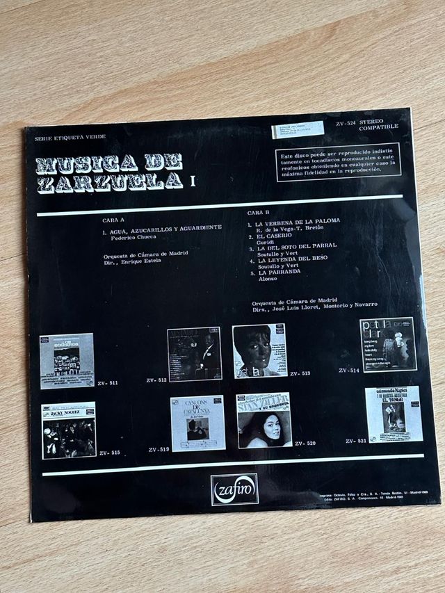 LP Zarzuela: Agua, azucarillos...