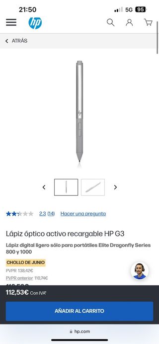Lápiz óptico HP G3 - Recargable sin estrenar 
