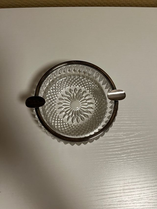 Cenicero cristal vintage plata