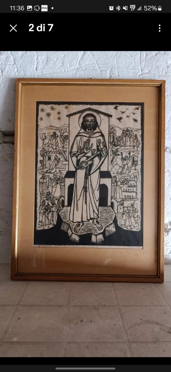 Quadro in silografia anni 60', San Francesco .