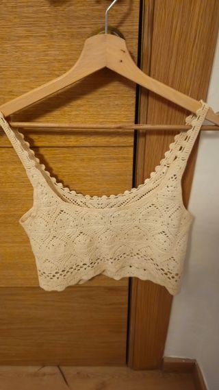 Top crochet beige Okeysi