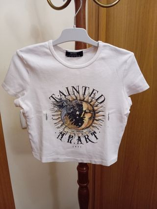 Top corto Bershka blanco - talla S
