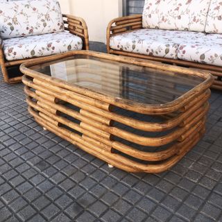 Conjunto Sofà silones mesa caña vintage 1960