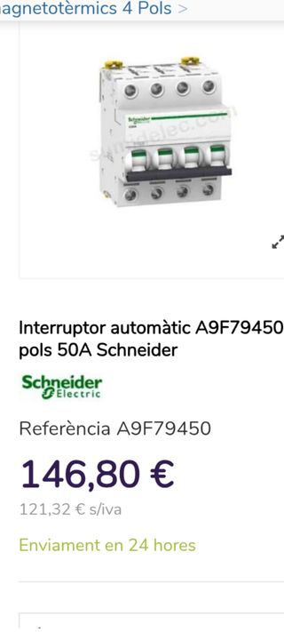 Interruptor automático Schneider A9F79450 50A