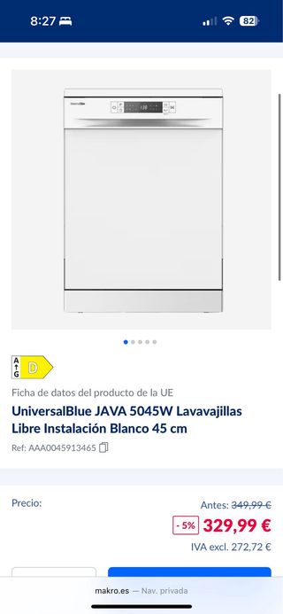 Lavavajillas UniversalBlue JAVA 5045W 60cm