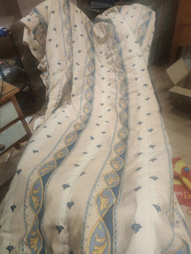 Edredón cama 135cm y cortinas beige/azul