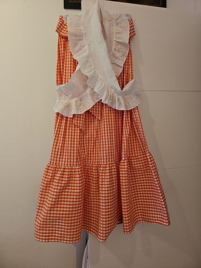 Falda larga romería cuadros naranja INTUITION