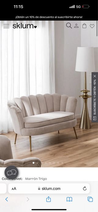 Sofá 2 plazas - Beige - Velour
