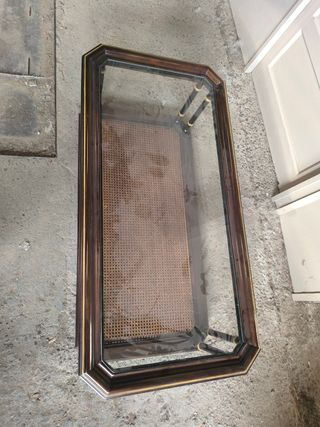 Mesa centro vintage cristal y mimbre