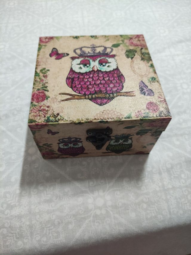 Caja madera búhos vintage