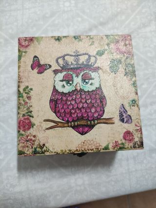 Caja madera búhos vintage