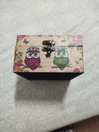 Caja madera búhos vintage