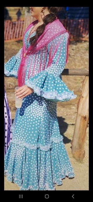 Traje Flamenca lunares turquesa