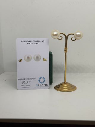 Pendientes perlas cultivadas y oro. Certificado. 