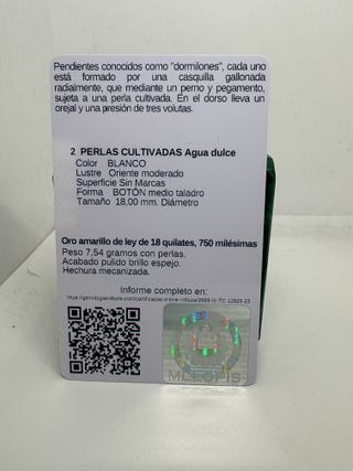 Pendientes perlas cultivadas y oro. Certificado. 