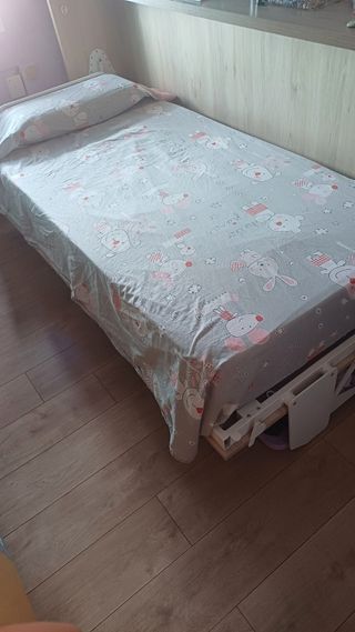 Cama plegable con escritorio - beige/morado