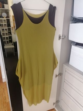 Vestido largo marrón y verde oliva.