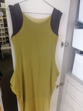 Vestido largo marrón y verde oliva.