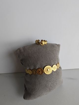Conjunto de Pulsera y anillo dorados acero y nuevo