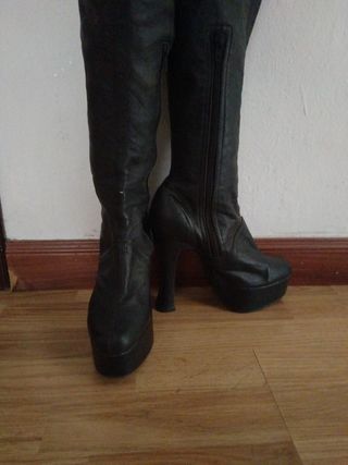 Botas altas mujer cuero negras - 39 haseto oferta 