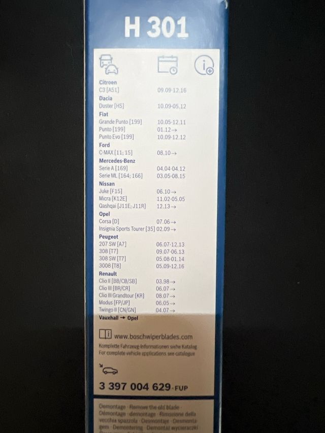 Escobilla trasera Bosch H 301 NUEVA