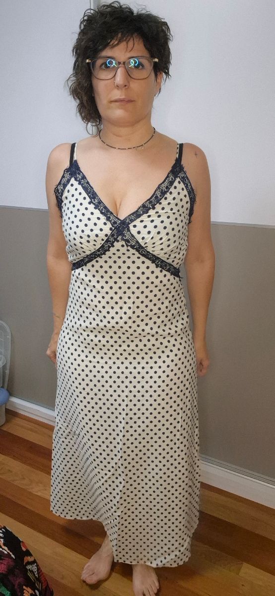 Vestido largo lunares - blanco y azul marino