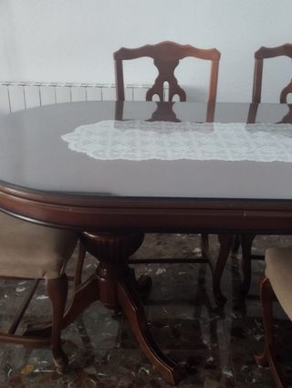 Mesa Comedor con cristal +6 Sillas Madera (OFERTA)