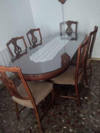 Mesa Comedor con cristal +6 Sillas Madera (OFERTA)