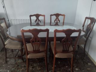 Mesa Comedor con cristal +6 Sillas Madera (OFERTA)