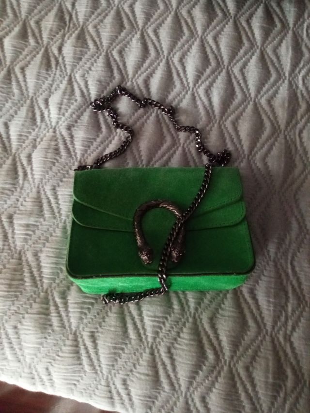 Bolso bandolera verde ante