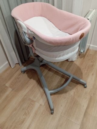 Minicuna Babyhub chico blanca con funda rosa