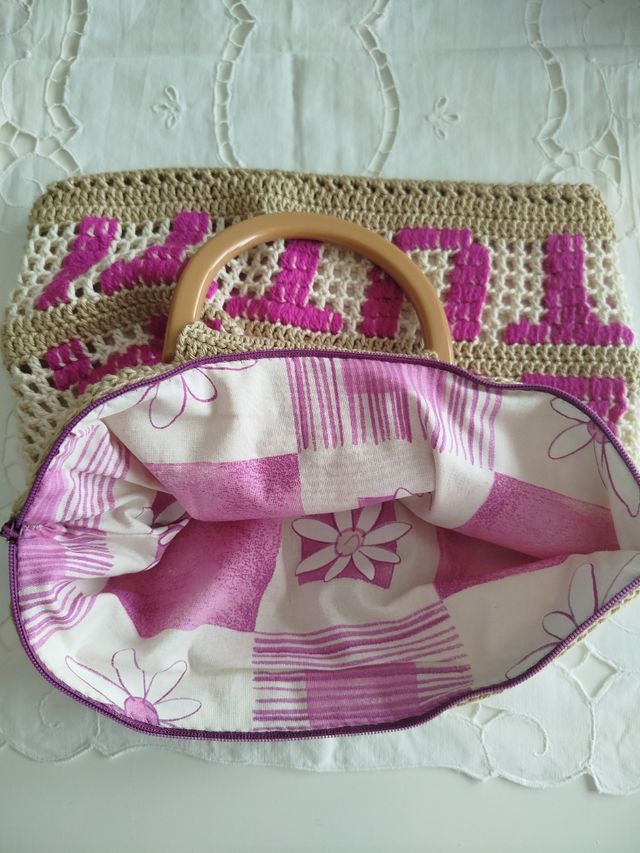 Borsetta uncinetto beige rosa