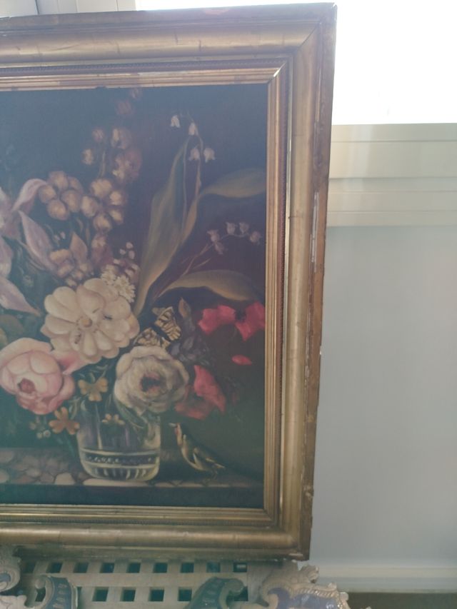 Cuadro antiguo flores - Óleo sobre lienzo Rebajado