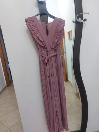 Vestito lungo rosa plissettato