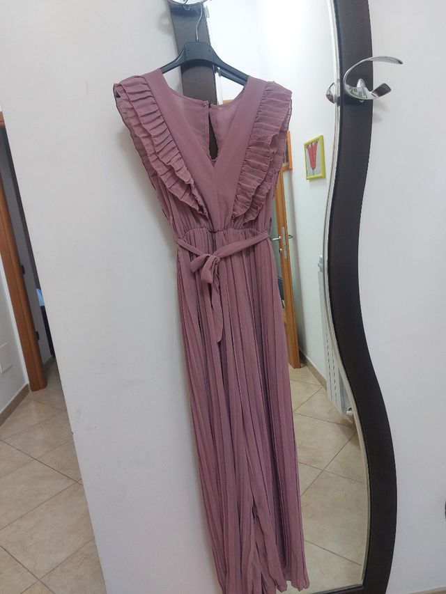 Vestito lungo rosa plissettato