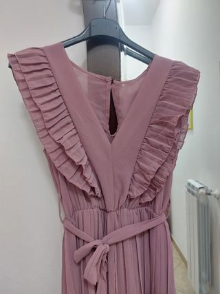 Vestito lungo rosa plissettato