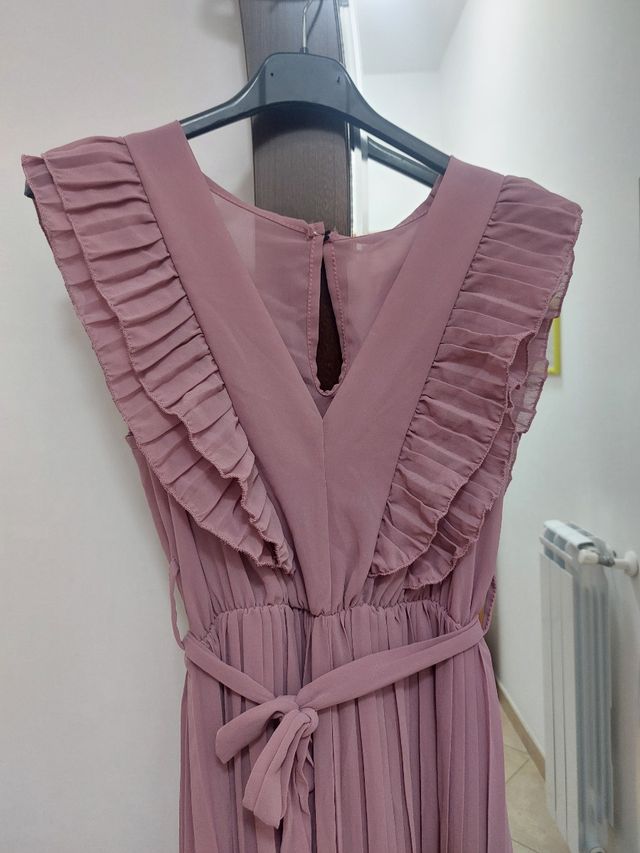 Vestito lungo rosa plissettato