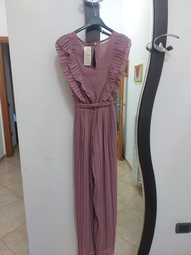 Vestito lungo rosa plissettato