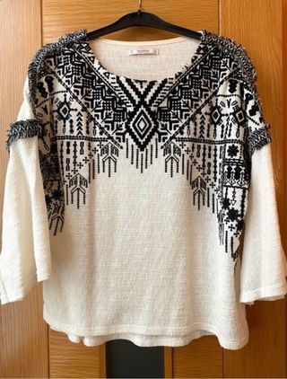 Blusa Pull&Bear boho S - beige/negra