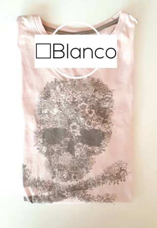 Camiseta Blanco Calavera y flores Rosa M