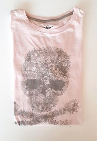 Camiseta Blanco Calavera y flores Rosa M