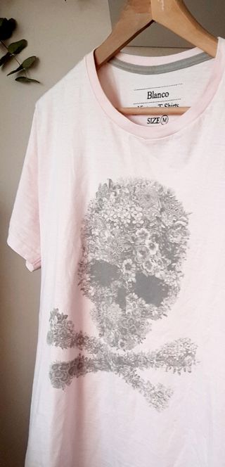 Camiseta Blanco Calavera y flores Rosa M