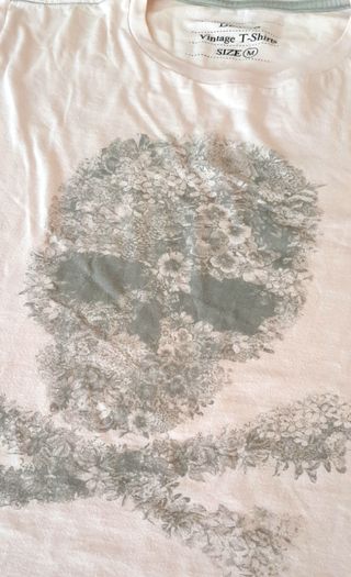 Camiseta Blanco Calavera y flores Rosa M