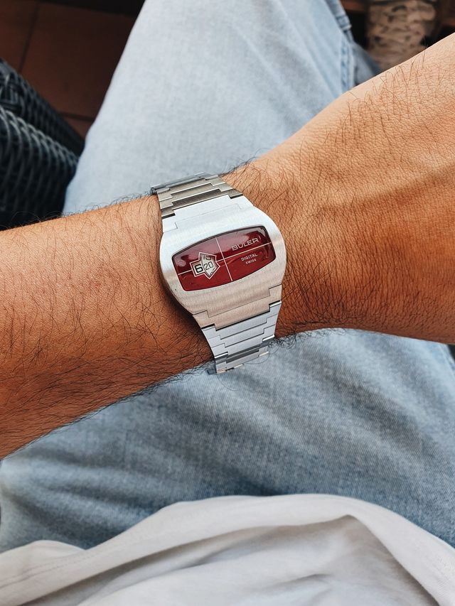 1970s Buler Digital Jump Hour Integrated Bracelet